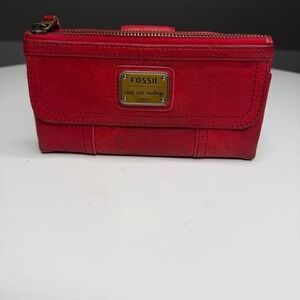 Fossil Emory Red Leather Full Size Clutch Wallet Y2K Long Live Vintage 1954